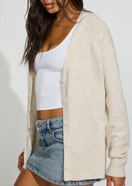 New Garage Long Sleeve Spongy Oversized Cardigan, Tan Size L/XL